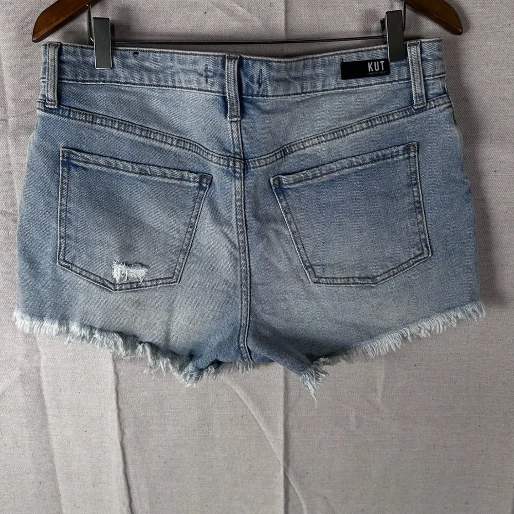 KUT from the Kloth Jane High Rise Distressed Denim Shorts Light Wash‎ Size 8